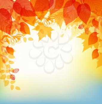 Vector abstract autumn background with orange and yellow leaves. 