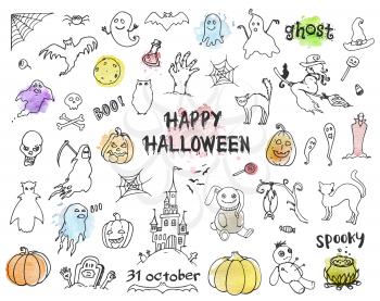 Set of vector hand drawn Halloween doodles