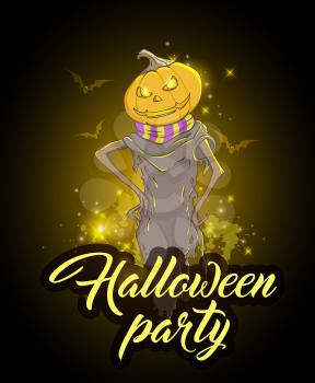 Halloween background with scary pumpkin. Design for Halloween party.