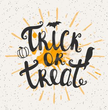 Halloween background. Trick or treat lettering. Hand drawn vector illustration.