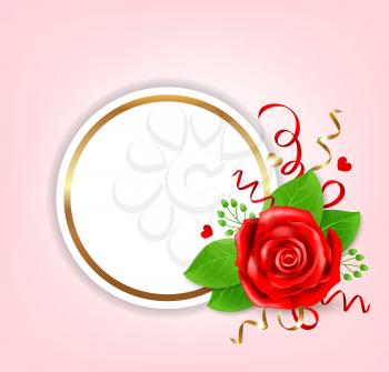 Decorative romantic round banner for Valentine's day with red rose