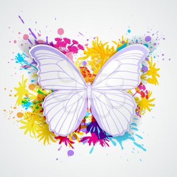 Abstract vector background with paper butterfly and blots