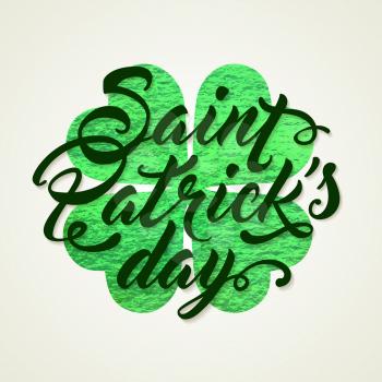 Abstract Green background with clover leaf and lettering for St. Patrick's Day