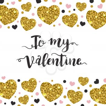 Abstract vector Valentine background with shining golden hearts. Festive greeting card.
