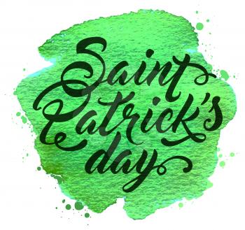 Abstract Green watercolor background with lettering for St. Patrick's Day