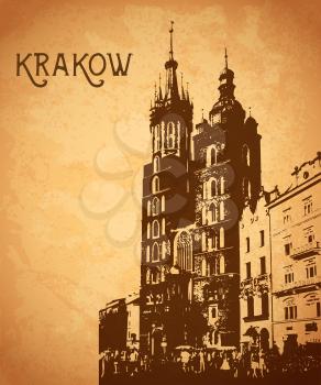 Vintage vector card with Krakow