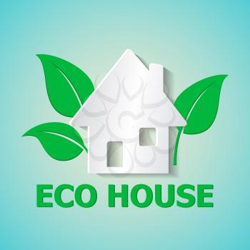 White paper house and leaves on a green background. Ecology concept.