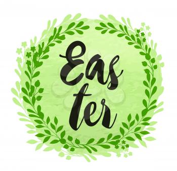 Abstract green floral background with lettering for Easter