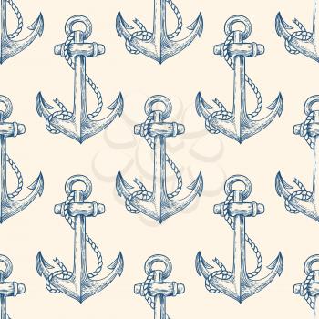 Vintage vector marine seamless pattern with anchors