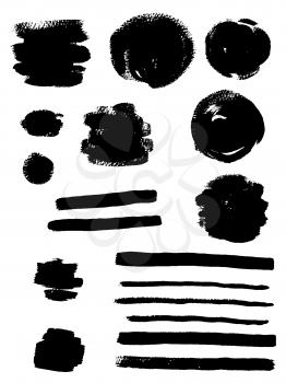 Set of abstract black ink vector blots on a white background for design