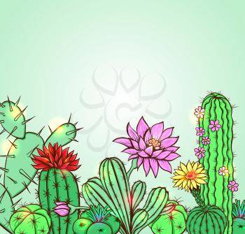 Cactus on a green background. Hand drawn vector illustration.