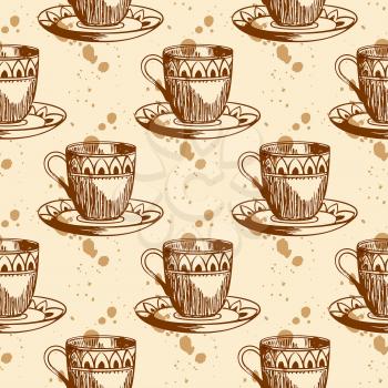 Vintage vector seamless pattern with cup of coffee
