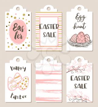 Set of pink and white Easter tags for holiday sale