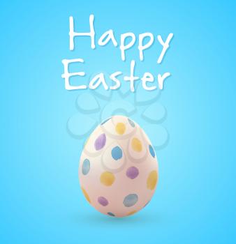 Easter egg with watercolor blots on a blue background. Vector illustration.
