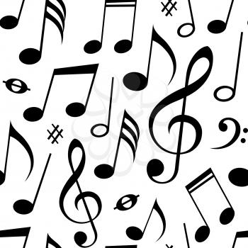Abstract vector seamless pattern with music notes on a white background
