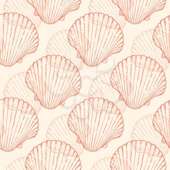 Vector vintage seamless pattern with sea shells. Seafood background.