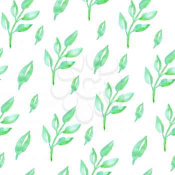 Watercolor floral seamless pattern with green leaves on a white background