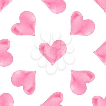 Hand drawn Valentine watercolor seamless pattern with pink hearts