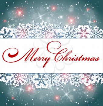 Vector shining Christmas banner with snowflakes and greeting inscription. Holiday background.