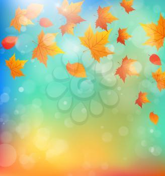 Autumn vector background with falling maple leaves. 