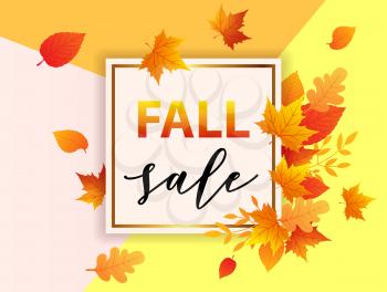 Autumn vector background with orange falling maple leaves. Abstract banner for seasonal fall sale. 
