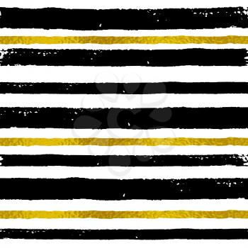 Vector abstract striped seamless pattern. Decorative grunge background with black and golden strips