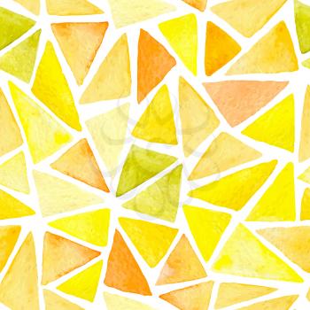 Abstract vector watercolor seamless pattern with yellow and orange triangles on a white background