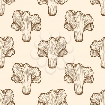 Autumn seamless pattern with forest chanterelle mushrooms. Hand drawn vector background in vintage style.
