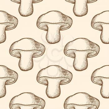 Autumn seamless pattern with forest mushrooms. Hand drawn vector background in vintage style.