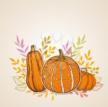 Autumn background with orange pumpkins. Vector illustration.