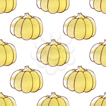 Decorative autumn seamless pattern with pumpkins on a white background