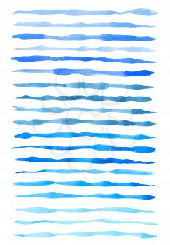 Set of vector blue watercolor lines isolated on a white background. 