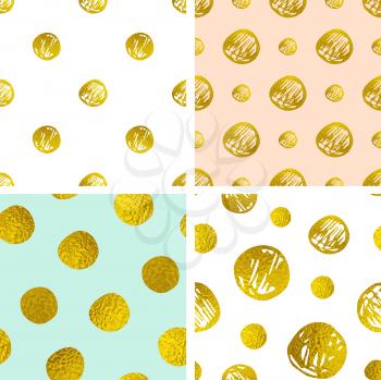 Set of vector seamless patterns with golden circles. Decorative abstract festive backgrounds.