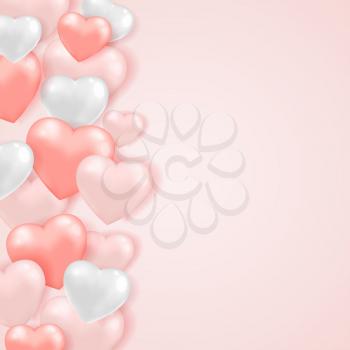 Saint Valentine's day holiday banner with pink and white hearts on a pink gentle background.  Vector illustration.
