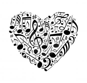 Abstract heart of musical notes on a white background. Vector illustration.