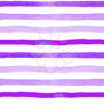 Watercolor striped seamless pattern with bright violet lines on a white background. Hand drawn vector illustration