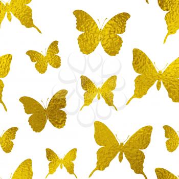 Decorative vector seamless pattern with golden butterflies on a white background