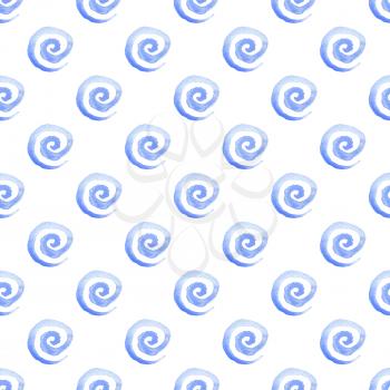 Abstract watercolor seamless pattern with blue spirals on a white background