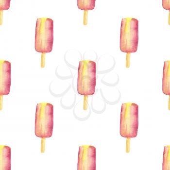 Watercolor seamless pattern with fruit ice cream on a white background