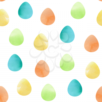 Watercolor Easter seamless pattern with eggs on a white background. Vector illustration.