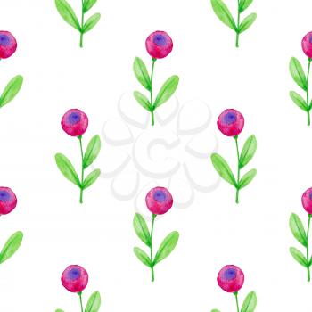Watercolor floral seamless pattern with pink flowers and green leaves. Hand drawn nature background