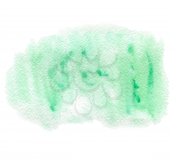 Green abstract watercolor paint texture on a white background. Hand drawn vector illustration