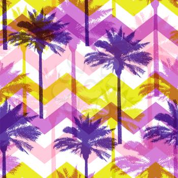 Retro tropical summer seamless pattern with coconut palms. Vector background