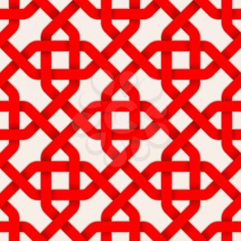 Decorative red abstract geometrical seamless pattern on a white background. Vector illustration.