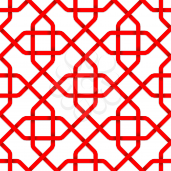 Decorative red abstract geometrical seamless pattern on a white background. Vector illustration.