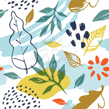 Abstract autumn seamless pattern witn leaves. Decorative vector background