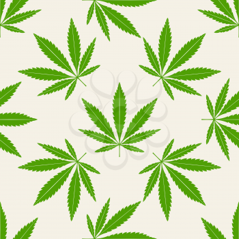 Green marijuana leaves vector background. Cannabis seamless pattern.