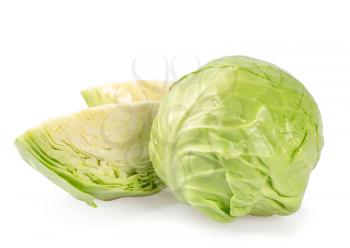 Fresh green cabbage on a white background. Vegetarian food.