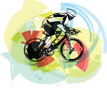 Sketch of male on a bicycle with abstract background