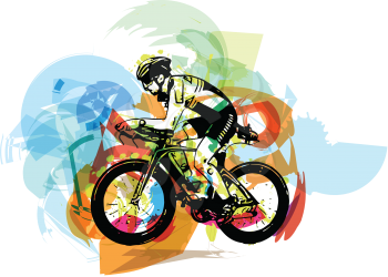 Sketch of male on a bicycle with abstract background